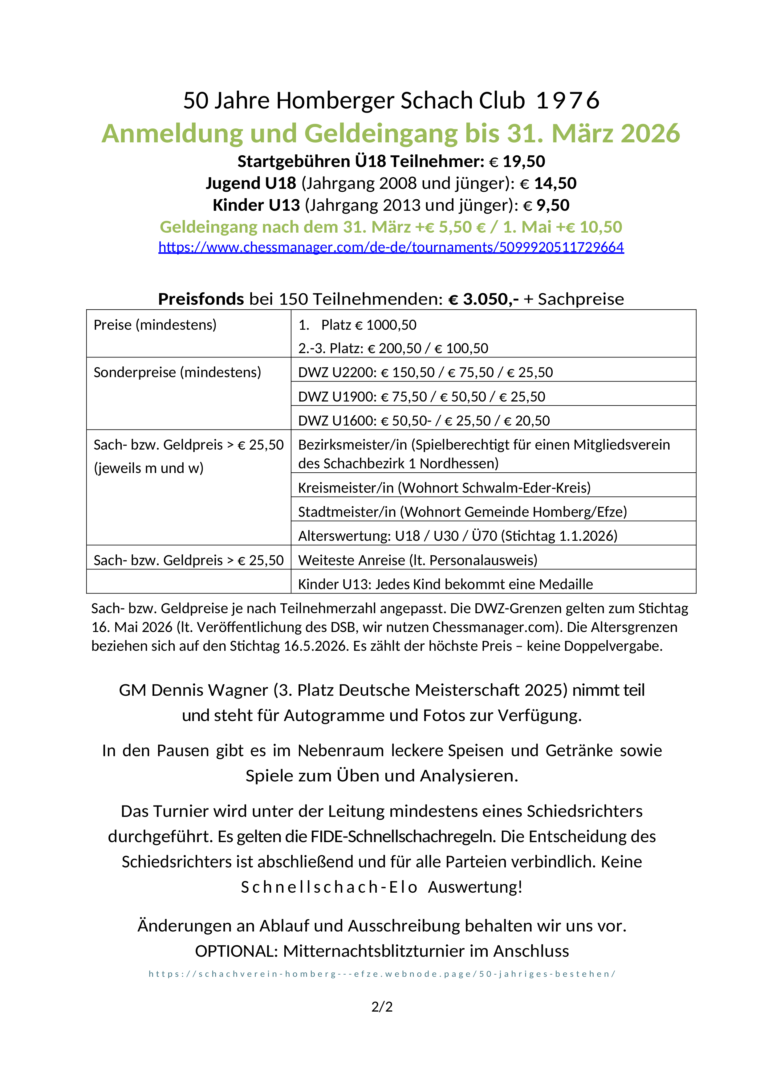 Hinweis: 50 Jahre Homberger Schach Club 1976 – Großes Jubiläumsturnier im Mai
